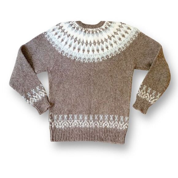 Vintage 80s Tally Ho Tan Cream Classic Fair Isle Shetland 100% Pure Wool Sweater - Picture 8 of 13